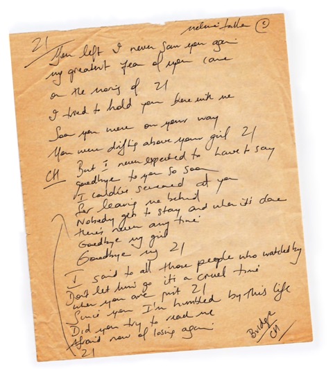 Melissa Tallon Handwritten Lyrics - Twenty One